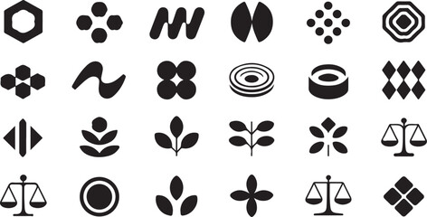 Minimalist black and white geometric & symbolic icon set collection