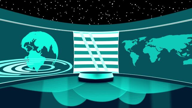 Futuristic news studio set design background animation