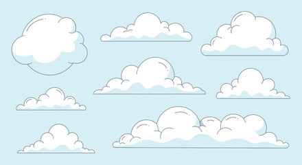 Obraz premium Fluffy White Clouds With Blue Shadows In Simple Vector Style.