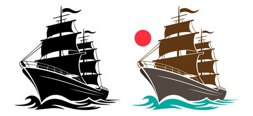 Ship boat vector, vector illustration of a sailing ship boat isolated on white background © Nayan