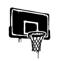Graffiti Basketball Hoop and Net - Black and White Spray Paint Art