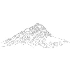 Minimalist Line Art Mountain Peak Silhouette, Vector Illustration