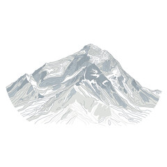 Majestic Mountain Peak Illustration, Snowy Summit Landscape