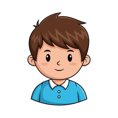 Obraz premium Cartoon illustration of a smiling young boy with brown hair against a plain white background