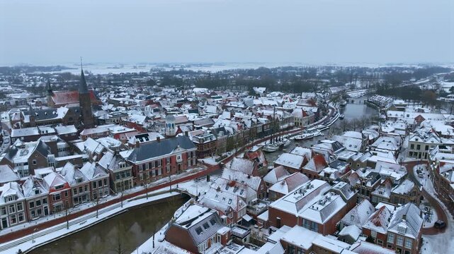 Snow-covered historic european city in winter