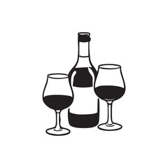 Wine bottle and glass vector illustration