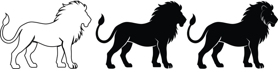Minimalist black lion silhouettes vector collection for logo and branding design © Hassaan