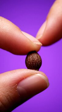 Close Up of Fingers Holding a Curled Up Roly Poly Bug.