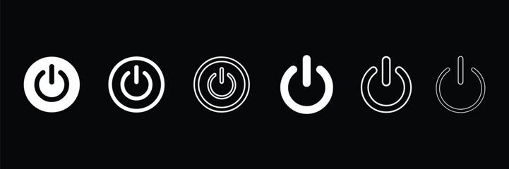 On off power button icon set in bold and outline style, simple modern control symbols.