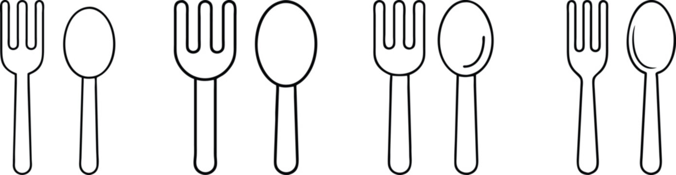 A set of six different types of forks and spoons for eating and serving food