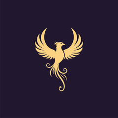 Fototapeta premium Golden Phoenix Logo Design with Elegant Wings on a Dark Background, Symbolizing Rebirth, Power, and Luxury