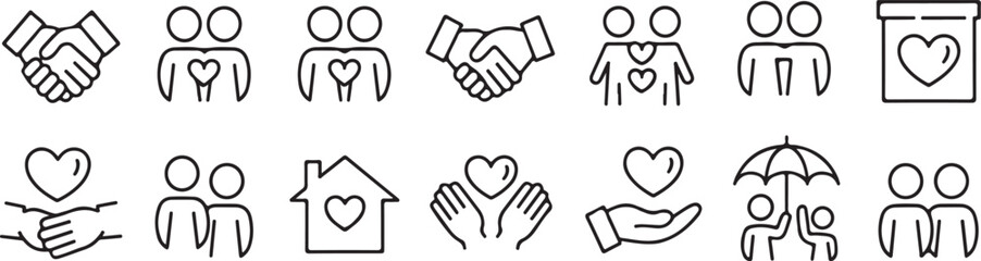Obraz premium Love care and relationship line icon set illustration