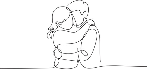 Fototapeta premium Romantic couple hugging line art illustration