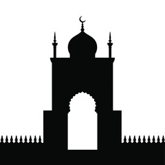 Silhouette of a traditional islamic mosque with crescent moon detail