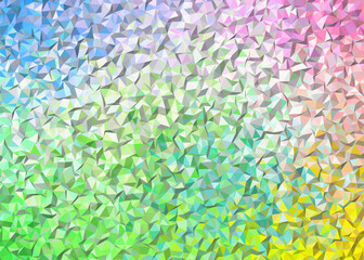 Abstract geometric mosaic of pastel colors transitioning from cool blues and greens to warm pinks and yellows, creating a vibrant and modern digital background