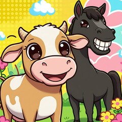Obraz premium 牧場仲間の笑顔！キュートなイラスト