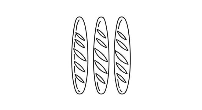 Simple black and white line art depicting three long crusty loaves of bread or baguettes arranged vertically on a white background.