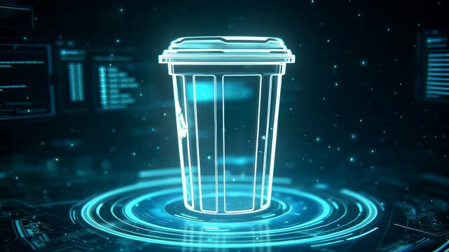 Digital Recycling Bin Icon Delete Data Technology Concept