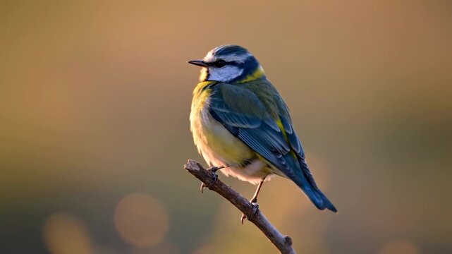 Blue Tit Bird Perched on Branch.