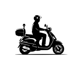 Fototapeta premium Silhouette of Rider on Classic Scooter Vector Illustration