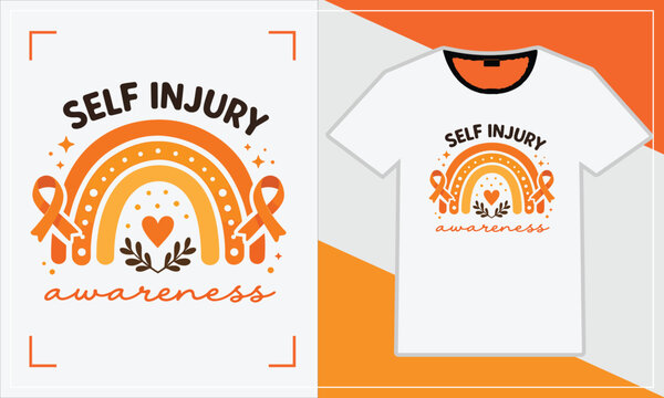 Self injury awareness t shirt mockup with rainbow and ribbon design