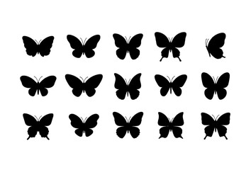 Minimal Butterfly Icon Logo Set in Flat Style Isolated on White Background