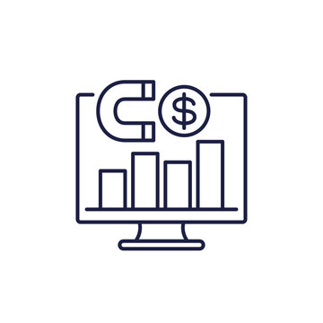 Customer Acquisition Cost line icon with computer