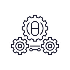 Obraz premium pharmaceutical industry icon with a pill, drug manufacturing line vector