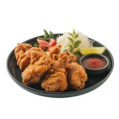 Crispy Fried Chicken Wings Served with Dipping Sauce and Fresh Garnish