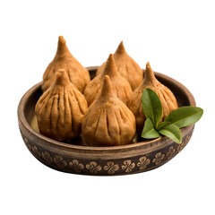 Traditional Indian Fried Modak Dumplings with White Dipping Sauce