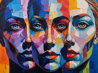 Figure with mirrored faces representing duality reflection and self-awareness Acrylic Painting