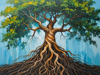 Hair forming tree roots representing growth grounding and ancestral connection Acrylic Painting
