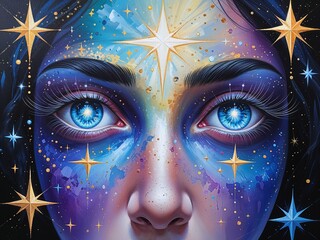 Eyes becoming star portals representing hope guidance and inner light Acrylic Painting