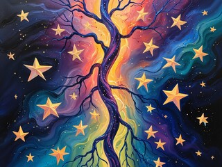 Stars forming veins symbolizing life force energy Acrylic Painting