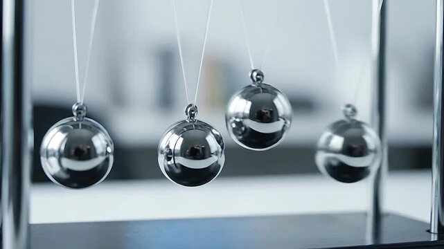 Shiny Silver Newtons Cradle, Business, Education Concept