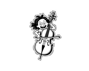 Vector flat illustration with doodle musicians. Music band plays their instruments. Fanny design for print, textile, postcard, advertising, music festivals, musical groups