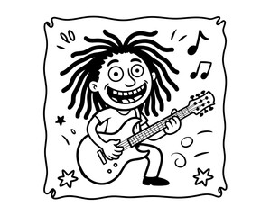 Vector flat illustration with doodle musicians. Music band plays their instruments. Fanny design for print, textile, postcard, advertising, music festivals, musical groups