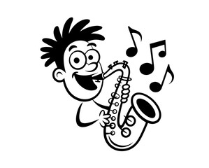 Vector flat illustration with doodle musicians. Music band plays their instruments. Fanny design for print, textile, postcard, advertising, music festivals, musical groups