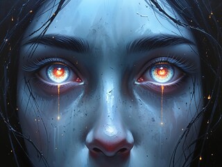 Eyes glowing faintly in void symbolizing fragile hope Acrylic Painting