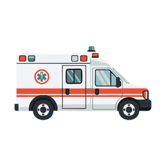 Ambulance vehicle illustration with red stripes and medical symbol on side, vector graphic 200 TR.eps