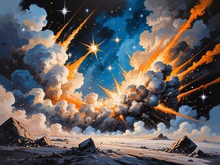 Stars exploding into dust representing dreams destroyed Acrylic Painting