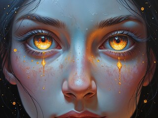 Eyes glowing faint fragile hope Acrylic Painting