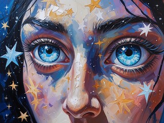Eyes reflecting collapsing stars disillusionment Acrylic Painting