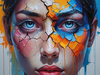 Face cracked leaking colors breakdown Acrylic Painting