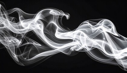 Delicate wisps of white smoke against a stark black background, creating elegant shapes