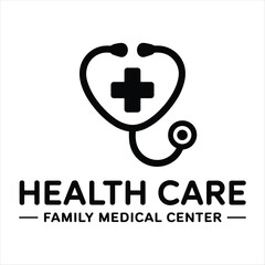 Obraz premium Health Care Family Medical Center Logo with Heart and Stethoscope Vector Design