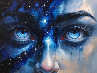 Eyes bleeding starlight into void Acrylic Painting