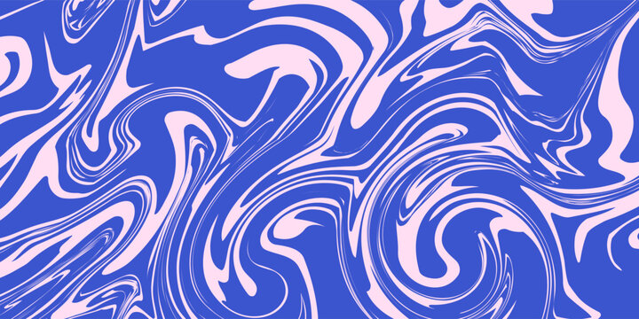 Abstract background pattern with colorful waves. Psychedelic groovy trippy y2k retro seamless pattern in blue and pink colors. Wavy and swirled brush strokes liquid background illustration art concept