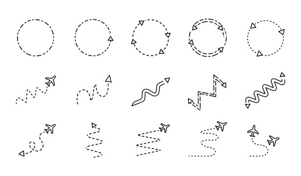 Travel route dotted line paths icon collection