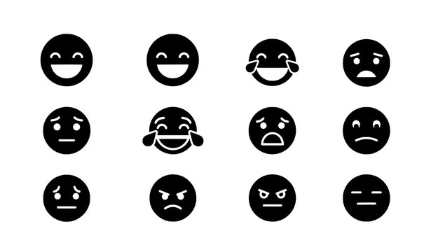 Emoji vector icon set with smileys and emoticons isolated on white background